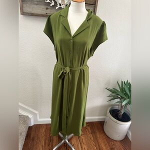Stitch Fix Montgomery Post Soleil Olive Green Button-Front Belted Shirt Dress 2X